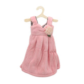 Dress Style Hanging Hand Towel on a hanger in soft pink fabric with flower decoration.